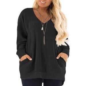 Women's Plus Size Color Block Sweatshirt Long Sleeve Pocket Tunic Top